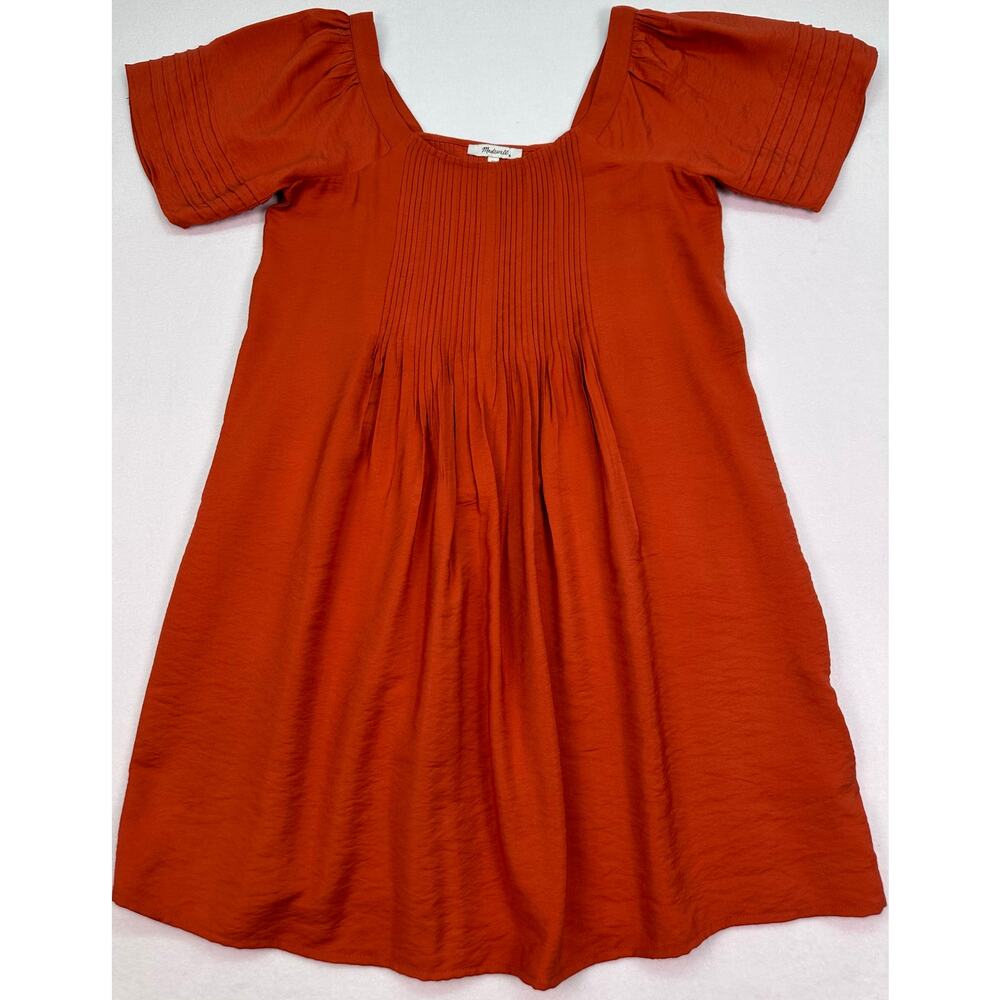 NWT Madewell Clay Orange Square Neck Pintuck Pleated Mini Dress XS - Picture 4 of 11